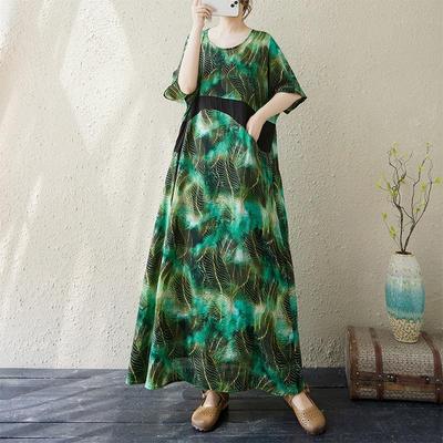Short Sleeve Plus Size Cotton Vintage Floral Dot New In Dresses for Women Casual Loose Long Summer Dress