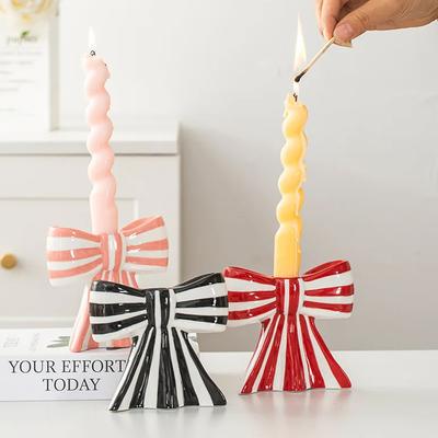 Colored Bow Candlestick French Romantic Wedding Ceramic Candlestick Decoration Candlelight Dinner Atmosphere Decoration