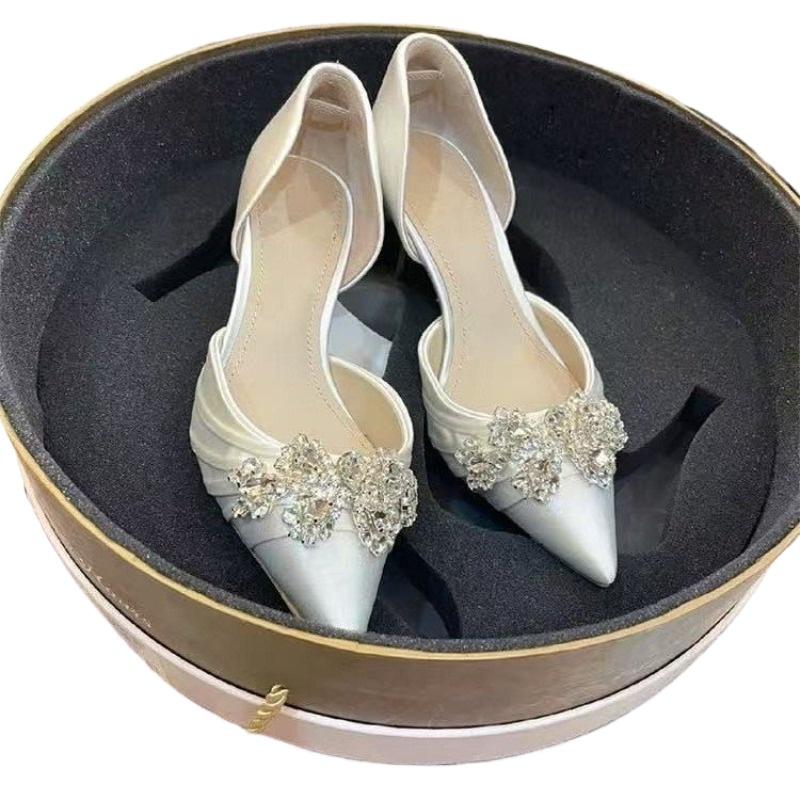 Fashion Fashion Shoes Female 2025 New Slip On Women's High Heels Pumps Women Crystal Pointed Toe Shallow Thin Heel Women's Sandals