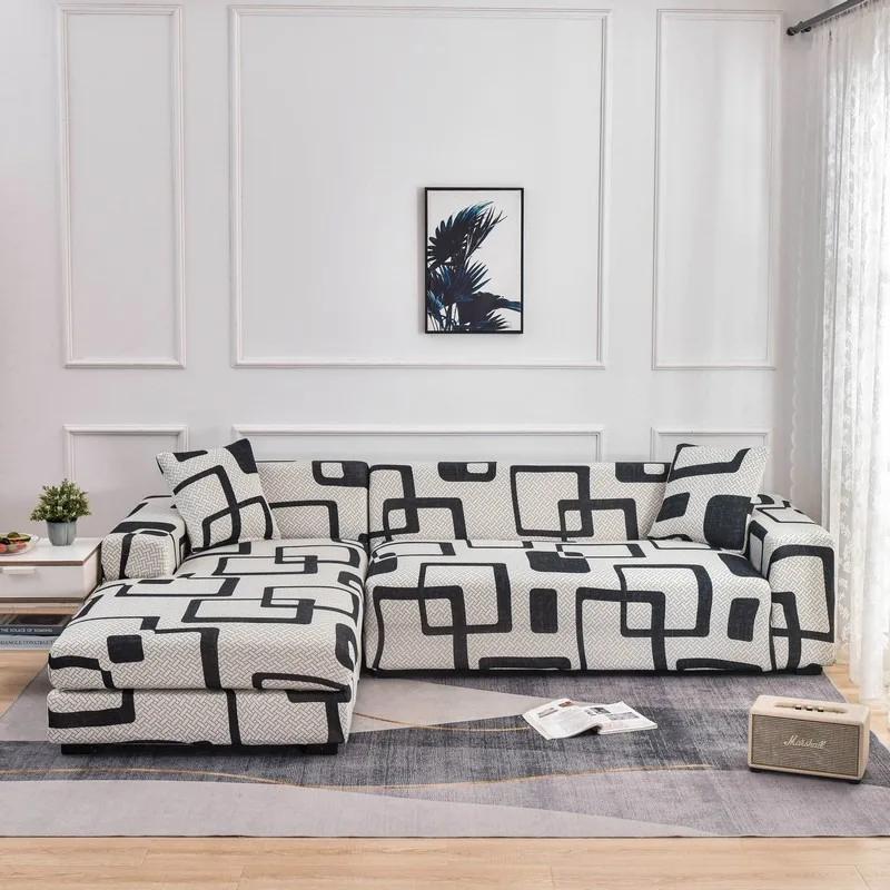 Geometric Sofa Covers for Living Room Elastic Corner Couch Cover Sectional Corner L Shaped Chaise Longue Slipcover Funda De Sofá