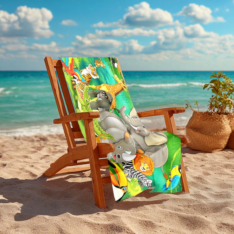 1Pc Jungle Animal Parade Beach Towel, Quick Dry, Multi-Use for Beach Pool Gym Yoga Home Travel, Christmas, Halloween, Xmas Gift M928511