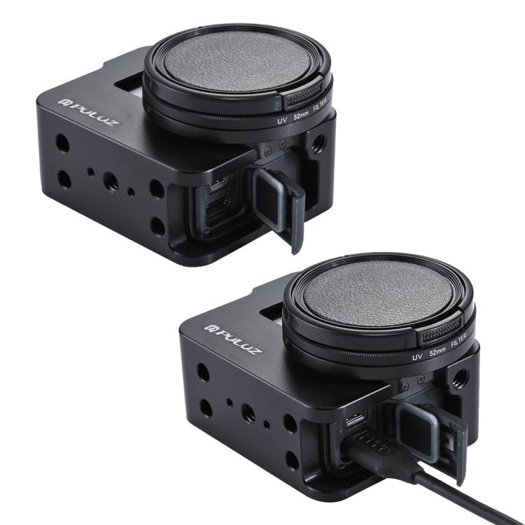 PULUZ Gehäuseschale CNC-Aluminiumlegierung Schutzkäfig mit Versicherungsrahmen und 52-mm-UV-Objektiv für GoPro HERO /7 Schwarz /6 /5