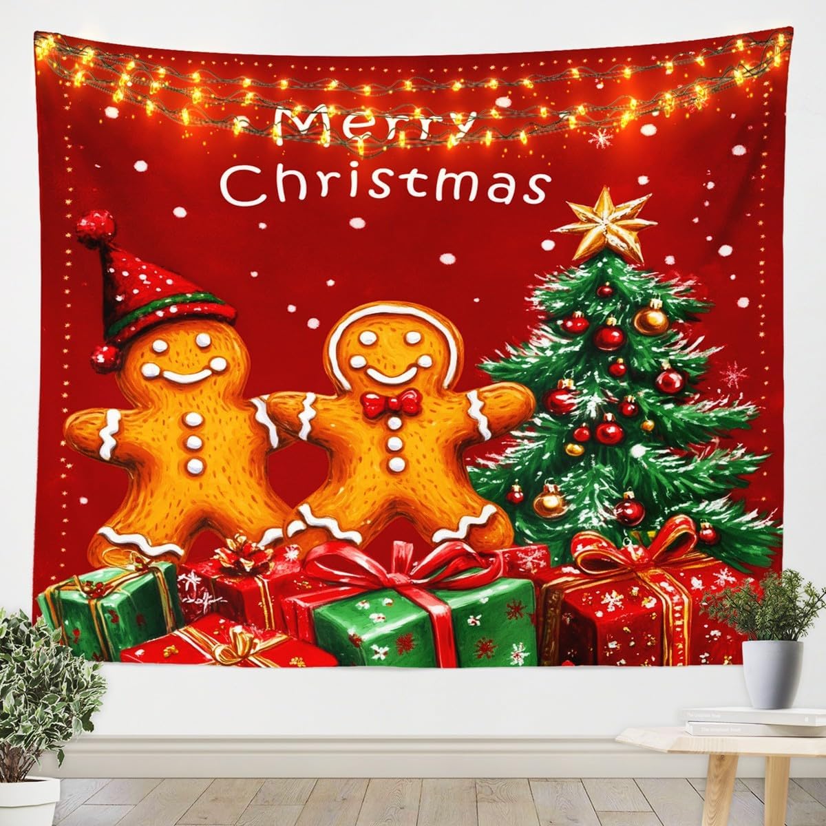 

Рождественский Санта Клаус Настенный гобелен Рождественское настенное украшение Елка Настенное украшение Великолепная рождественская елка Камин Подарки 90x75cm