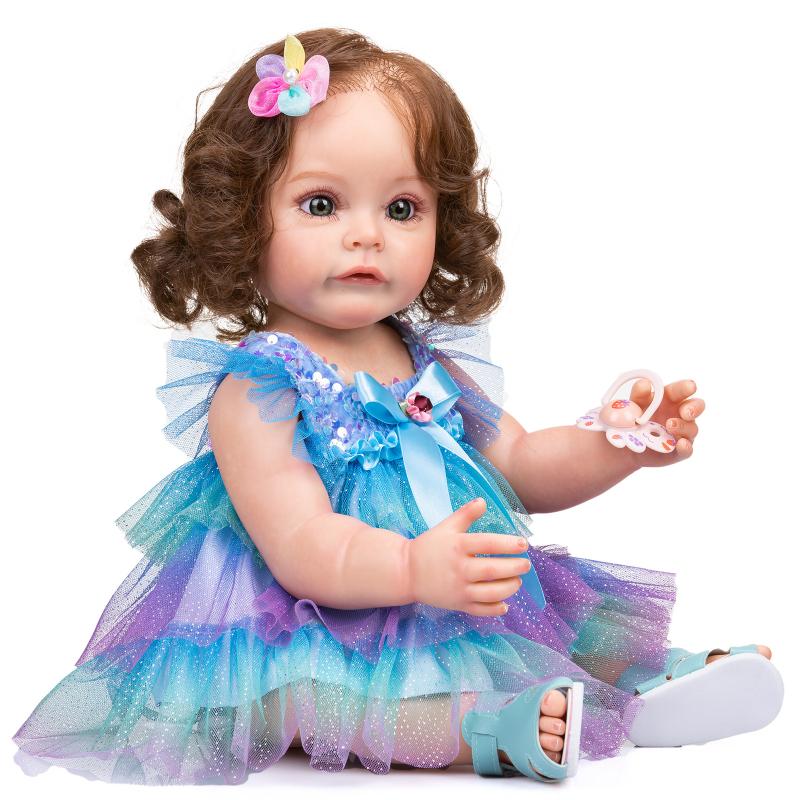 22 Inch Full Silicone Body Reborn Dolls Alive 55 Cm Cute Suesue Rooted Hair Newborn Babies Doll Soft Vinyl Real Life Simulation Doll Kid Festival Gift