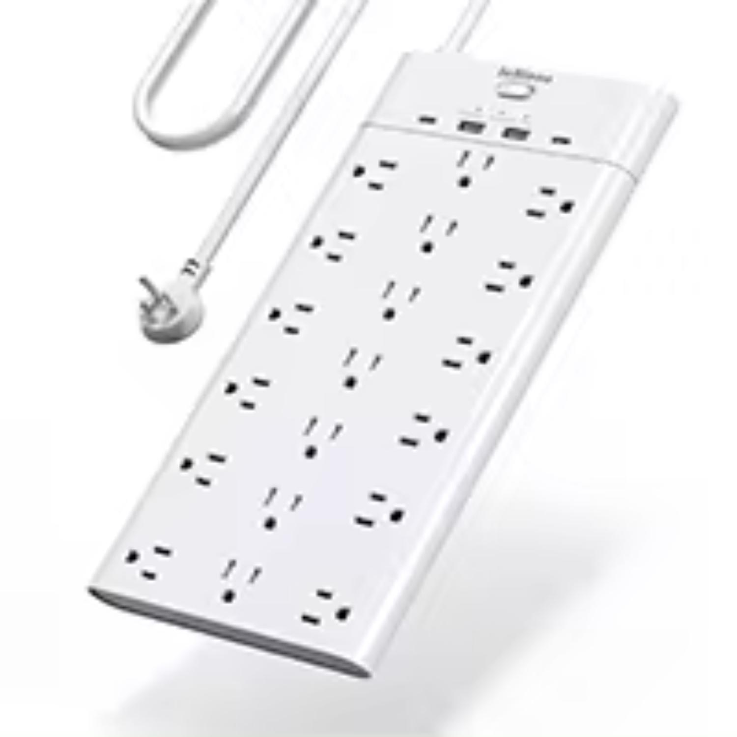 

Подовжувач живлення 19 розеток змінного струму Електрична розетка 4 порти USB 2 подовжувач типу C довжиною 5 футів Мережевий фільтр Multiprise 1875 Вт 110-250V