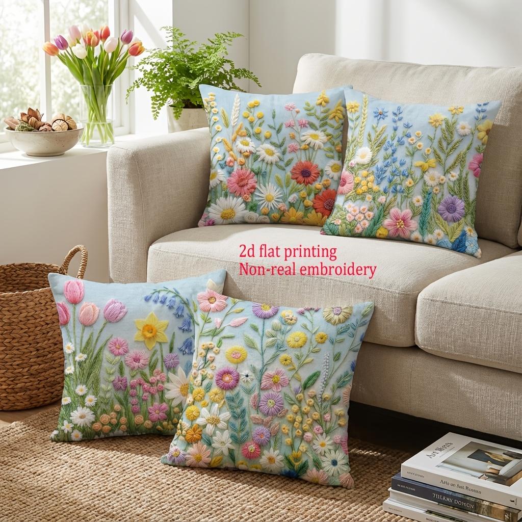 1/4pcs Spring Wildflower Throw Pillow Covers 2D Flat Printed Floral Cushion Cases For Sofa Bedroom Living Room Decor