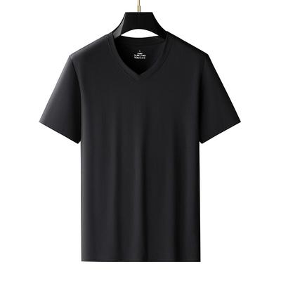 Kurzärmeliges T-Shirt für Herren, Sommer-T-Shirt aus Eisseide mit V-Ausschnitt, lässiges, cooles T-Shirt, einfarbiges Oberteil, dünn und in Übergröße
