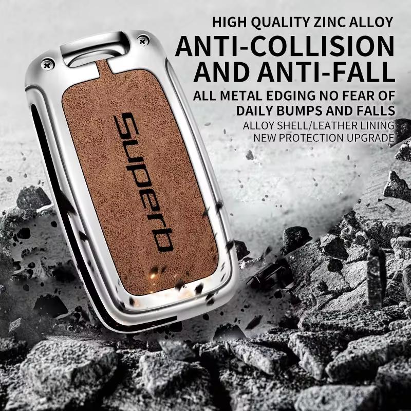AAAJC1 Suitable for Skoda Superb 2 3 A7 car keychain zinc alloy key bag high-end genuine leather car key shell auto accessories