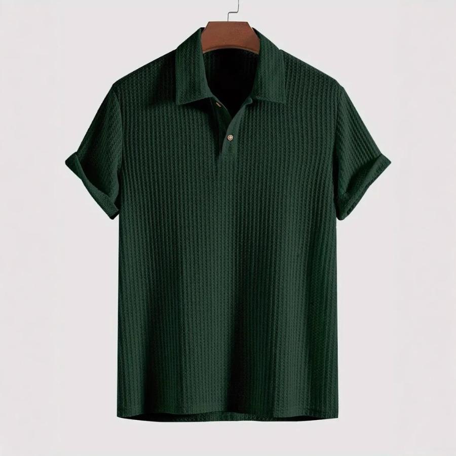 Men's Fashion Knitted Polo Shirts Short Sleeve Turn-down Collar Colid Color Simple T-shirt Top