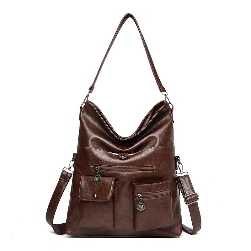 

Женская сумка-тоут из искусственной кожи, сумка через плечо с несколькими карманами, портативная сумка через плечо коричневый