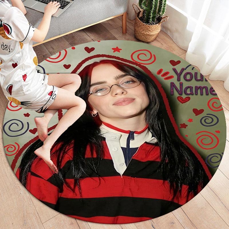 Billie Eilish Custom Name Round Area Rug,Carpet Rug for Living Room Bedroom Sofa Playroom Decor,Non-slip Floor Mat