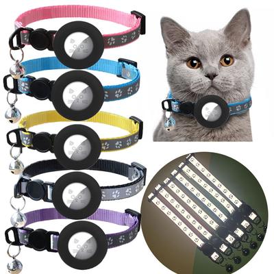 For Airtag Protective Case Cat Collar with Adjustable Night Reflection Kitten Collar with Bell for Cats Dog Puppy Without Airtag