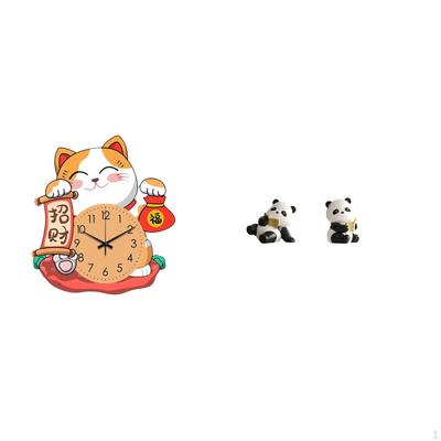 Cat Panda Wall Clock Statues Non Ticking Silent Hanging Decorative Figurines Bookends Cute Resin
