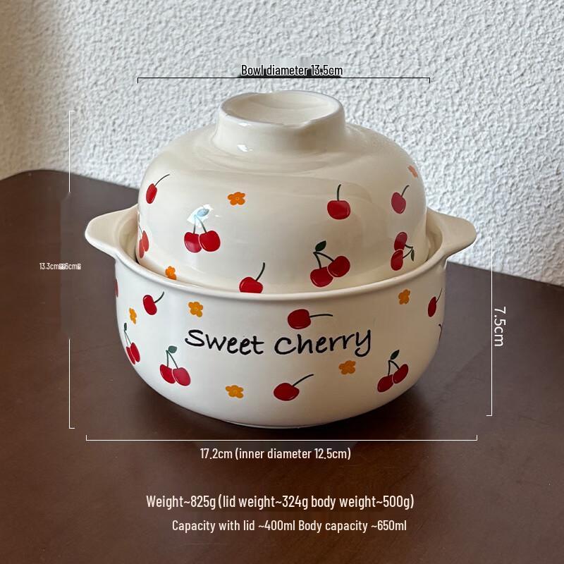 ZISIZ Cute Ceramic Instant Noodle Bowl with Lid