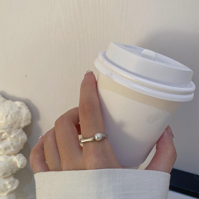 Elegant Pearl Geometric Square Adjustable Ring for Women Adjustable Open