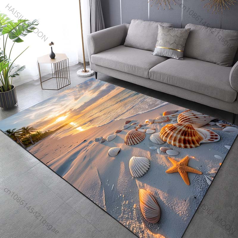 Multiple sizes Beach shells sunset view Print Carpet Rug for Living Room Bedroom Sofa Doormat Home Decor Non-slip Floor Mat
