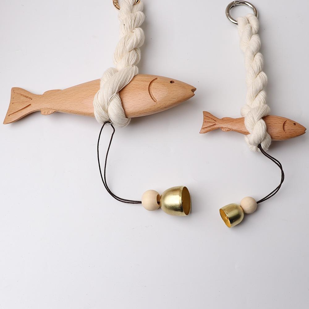 Hand Carved Fish Wall Hanging Decor with Bell Fish Door Chimes  Home Office