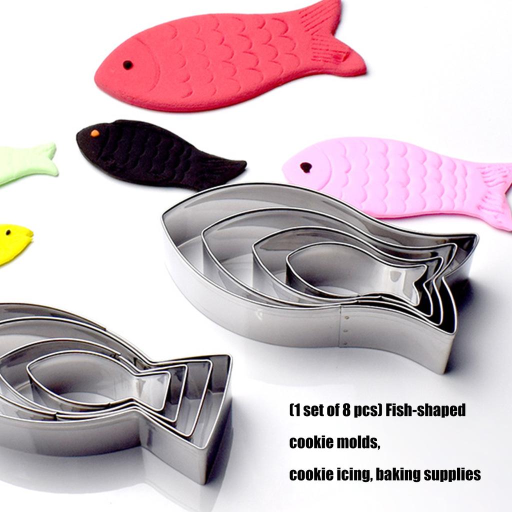 Pack Of 8 Nonrust Metal Fish Cookie Cutters For Baking Cookie Cake Decorating And Pastry Making