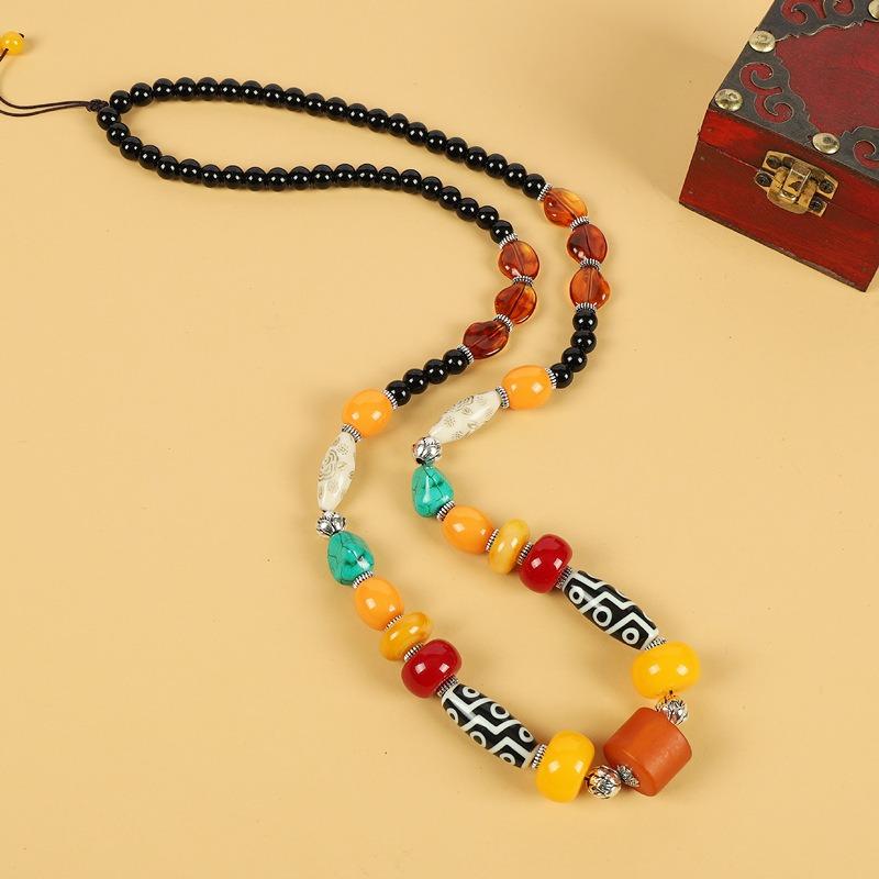 

Tibetan retro long necklace for men and women Tibetan versatile exaggerated turquoise dzi bead pendant Xizang clothing accessories