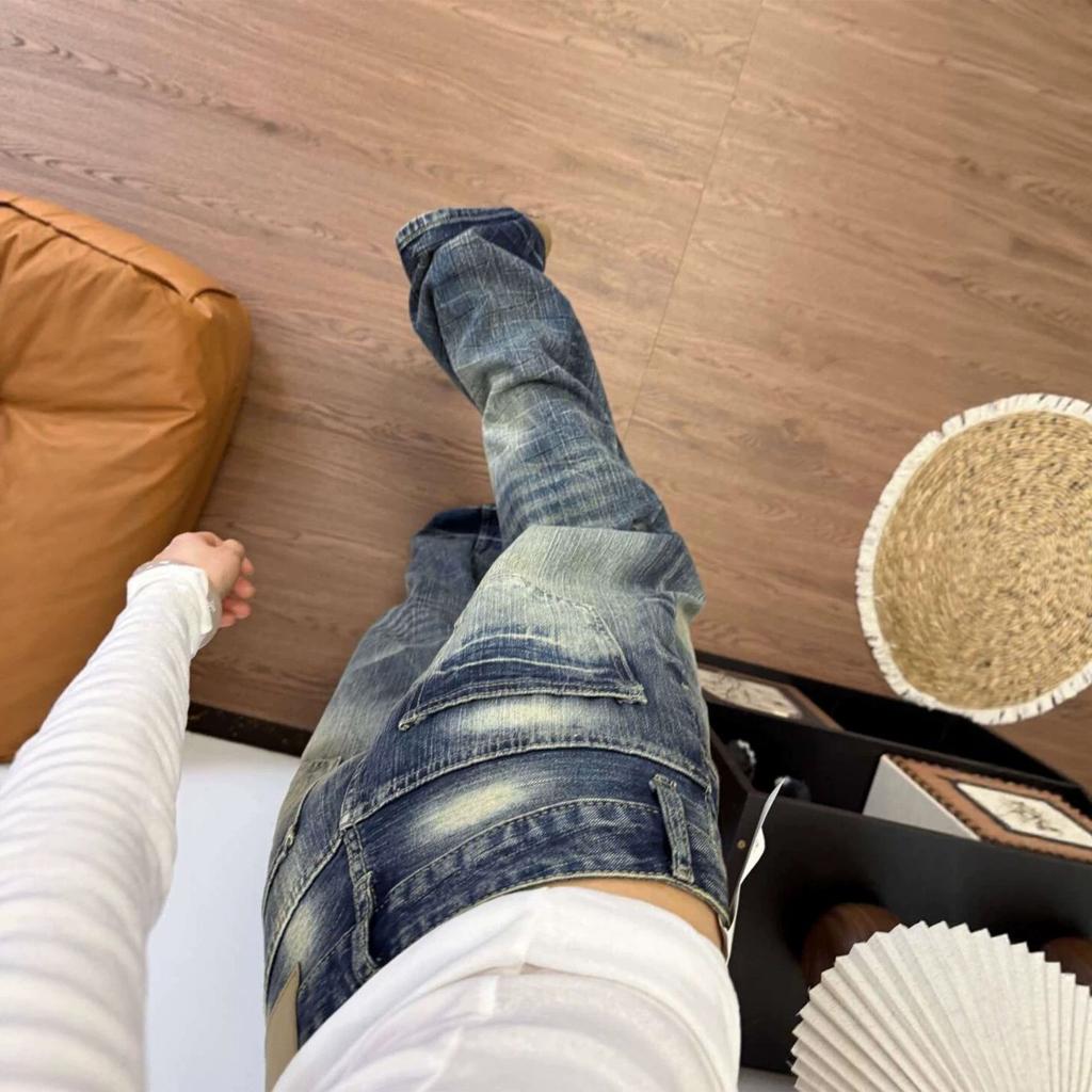 Damen Vintage Gewaschen Baggy Weite Beine Jeans Locker Gerade Denim Hose Streetwear