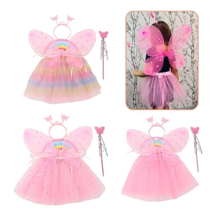 Fairy Costume Set Including Skirt Fairy Wing, Fairy Wand, Butterfly Headbands