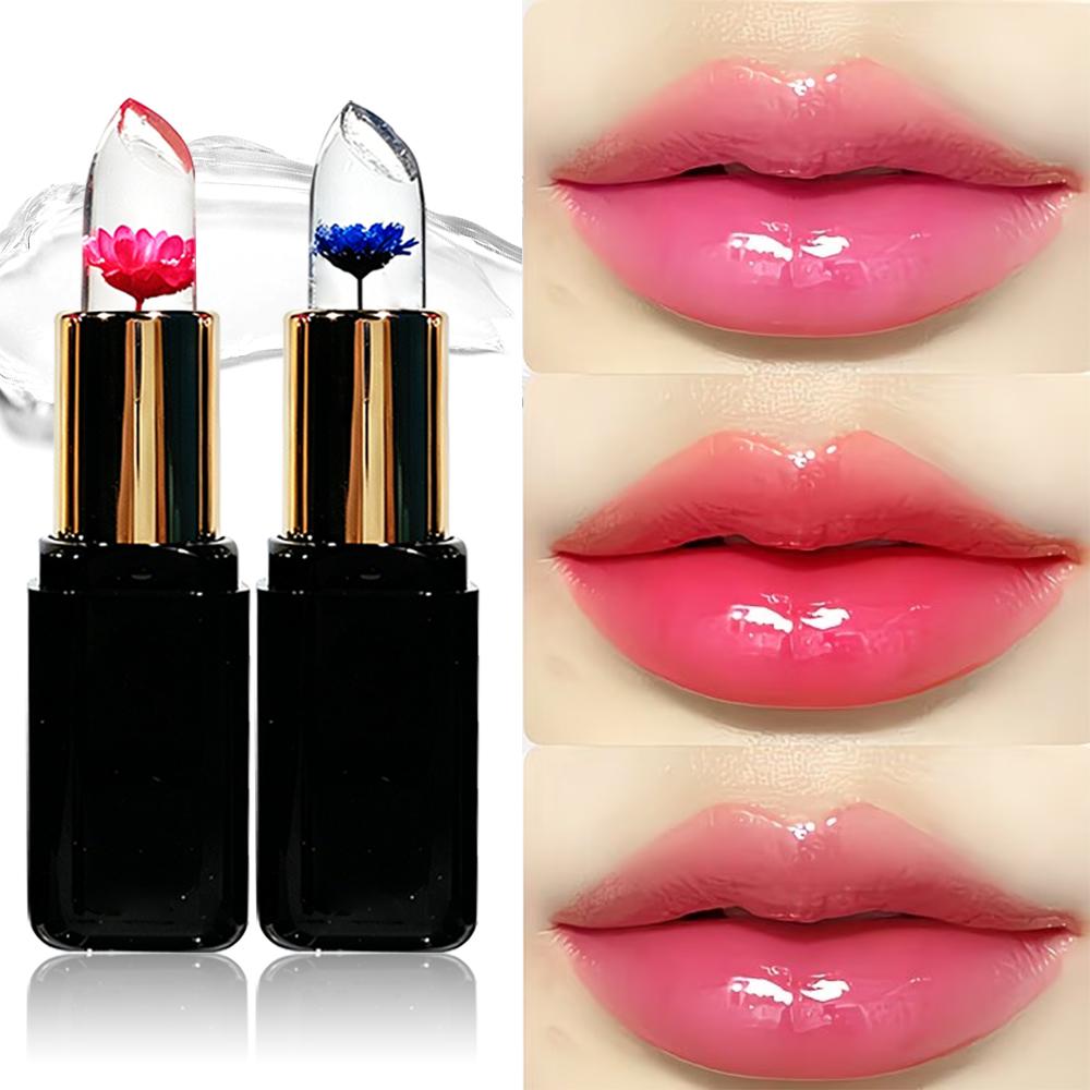 HISYI Crystal Changing Petal Lipstick, Jelly Lip Balm, Moisturizing Long Lasting Non-Stick Cup Glossy Lip Makeup for Women