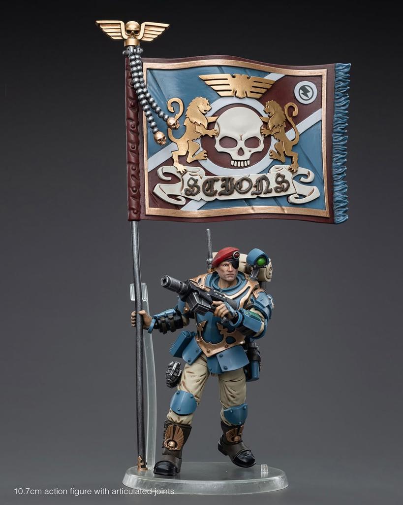 Pipigirl JoyToy 40K Oryginalna Licencjonowana Ruchoma Astra Militarum Tempestus Scions Command Squad 55th Kappic Eagles Banner 4-calowa Figurka Akcji Anime