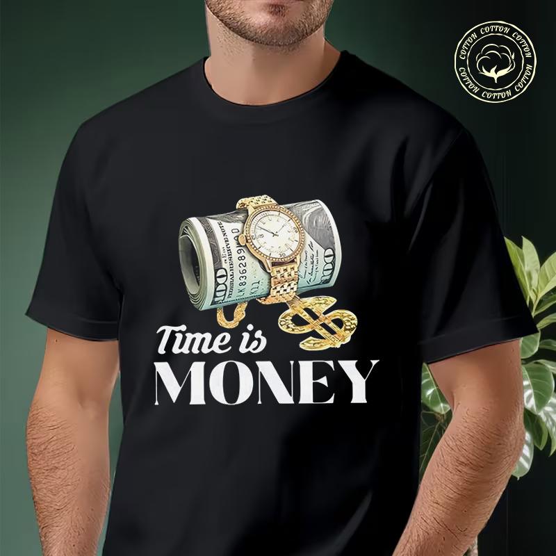 Motorcycle Time Is Money Graphic T-Shirt Men Hip Hop Streetwear Unisex Casual Fashionable Short