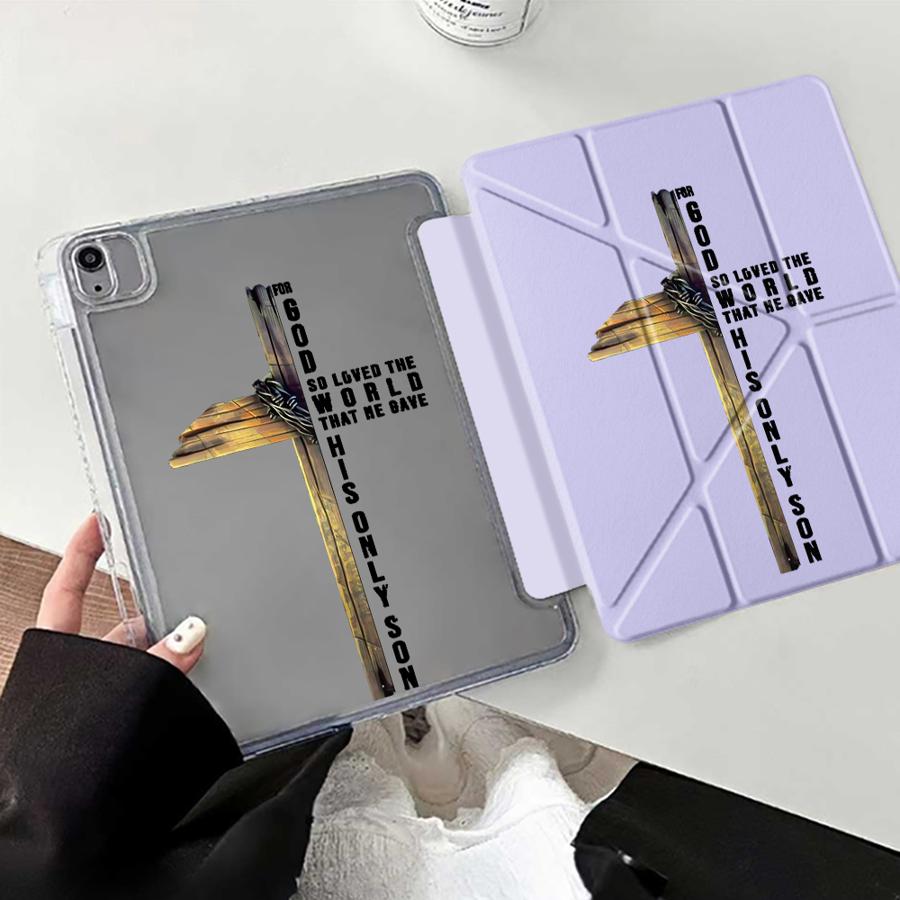 Holy Cross Prayer Y-Fold Holder Cover Tablet Case For iPad Air 4 5 M3 M2 1 2 M4 11inch Pro 11th 10th 9th 8th 7th 12.9inch Pro