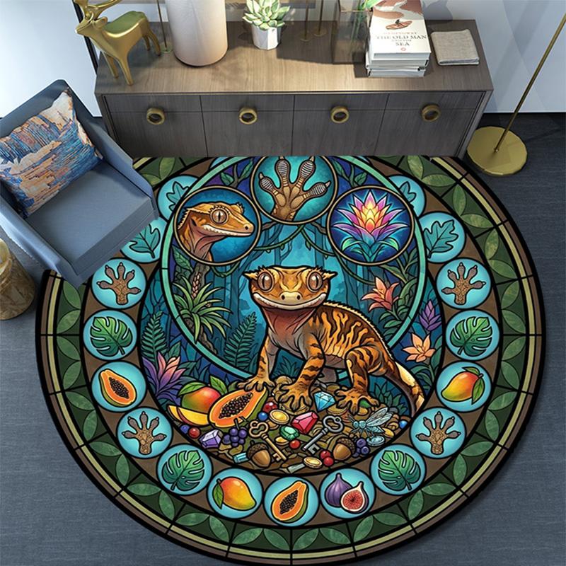 Desert Gecko Glass Round Area Rug Under Office Chairs Bedroom Living Room Home Decor