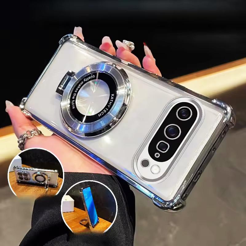 

Glitter Plating Frame Clear Case For Google Pixel 9A 8A 7A 8 7 10 9 Pro XL Magnetic Bracket Anti-Drop Air Bag Shockproof Cover Google Pixel 10 Pro