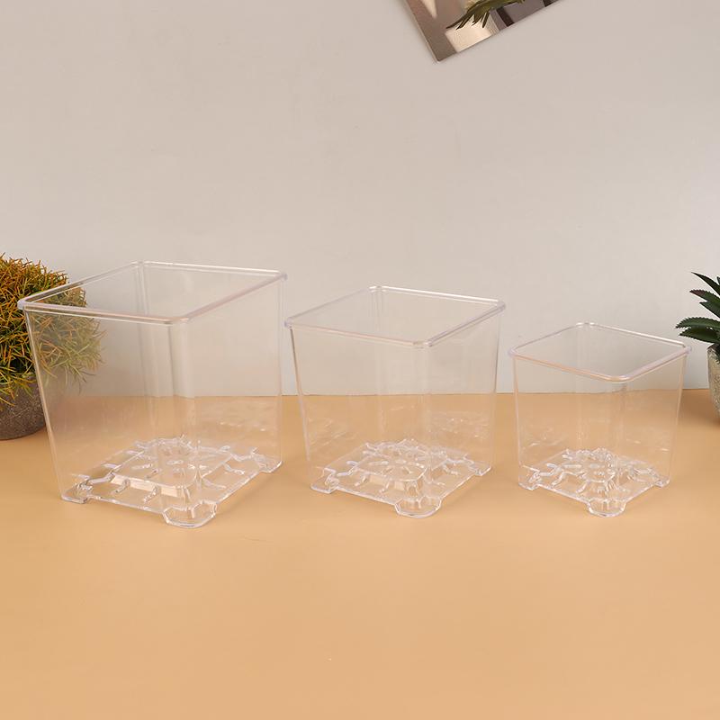 Square Transparent Acrylic Flower Pots Breathable Bonsai Plant Pot Desktop Decoration For Garden Yard Living Room Balcony