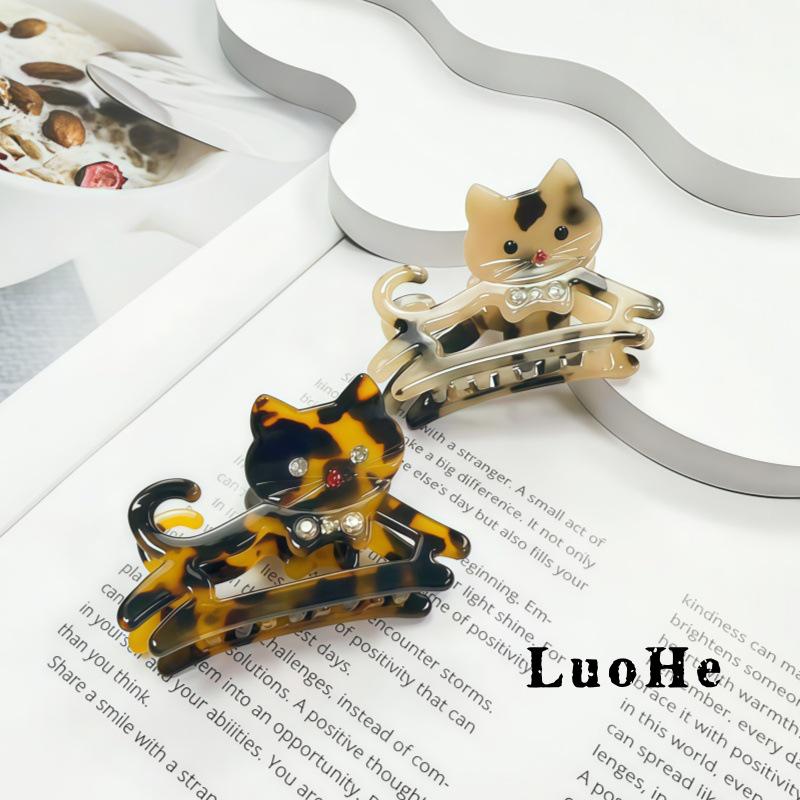 Korean Style Cute Cartoon Animal Acetate Rhinestone Cat Claw Hair Clip
