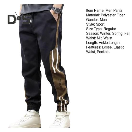 Spring Fall Men Cargo Pants Loose Drawstring Elastic Waist Pockets Ankle-banded Contrast Color Patchwork Sport Trousers Daily Wear Harem Pants