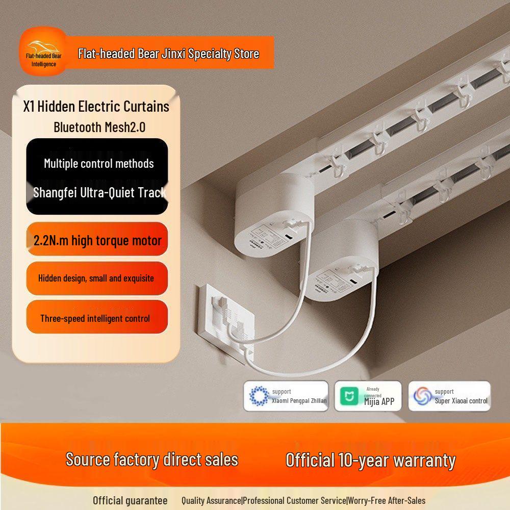 Ultra-thin X1 Electric Curtain Motor with Bluetooth Mesh 2.0 & Mijia APP Voice Integration.