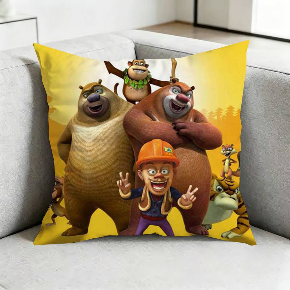 Boonie BBears Cartoon Pillow Case Square DoubleSided Sofa Cushion Cover Bedroom Bedside Pillow Gift