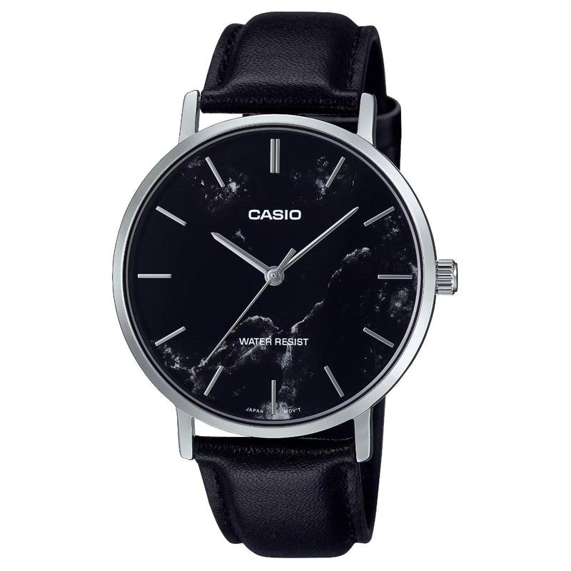 Casio Life Waterproof Quartz Leather Strap Men's Watch Black Dial MTP-VT01LM-1A