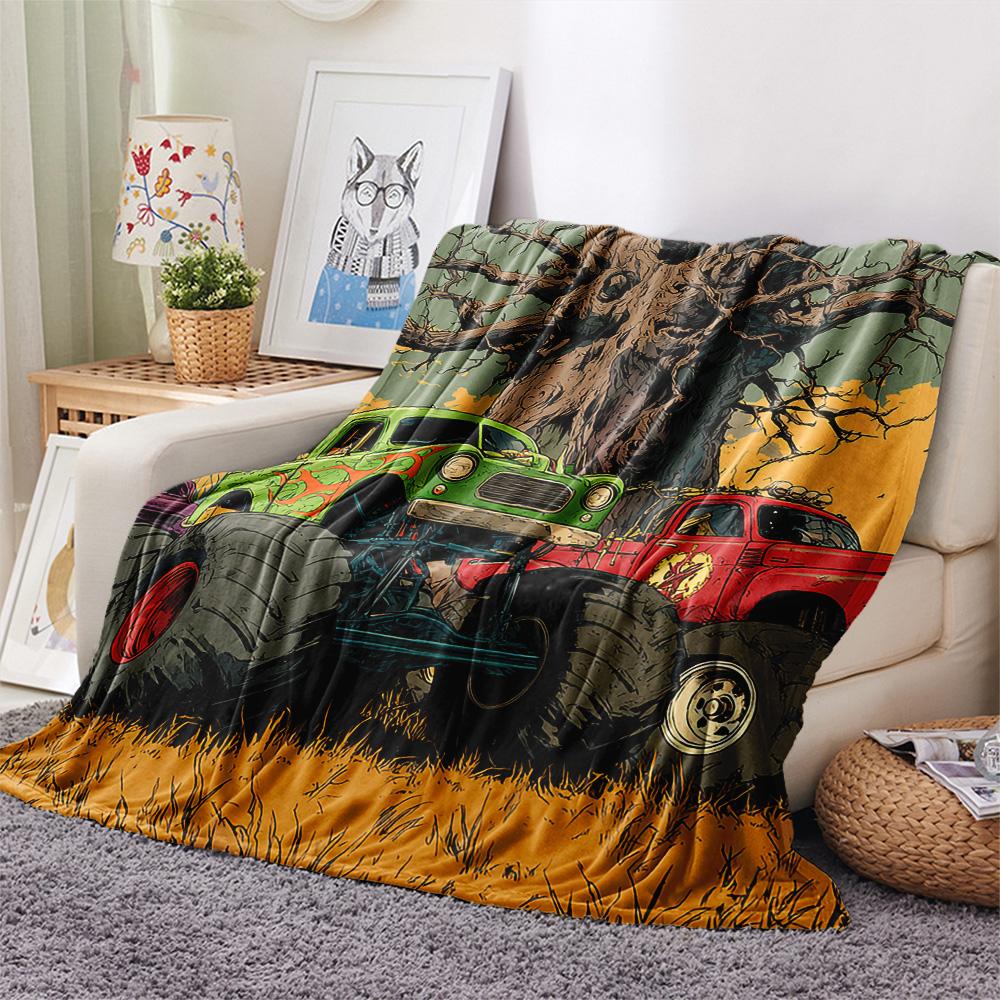 Truck Print Flannel Blanket, High Quality Comfortable for All Seasons, Home Decor, Warmth and Comfort, Perfect for Christmas Gifts