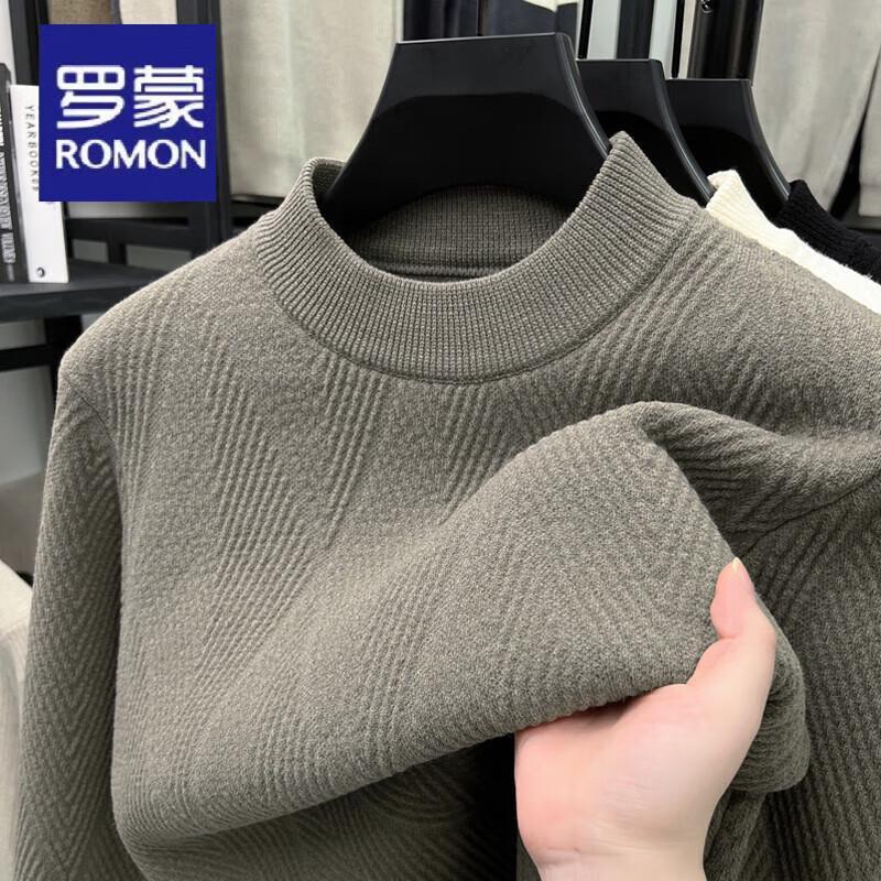 Luomeng Men's Winter Thickened Fleece-Lined Round Neck Knit Sweater