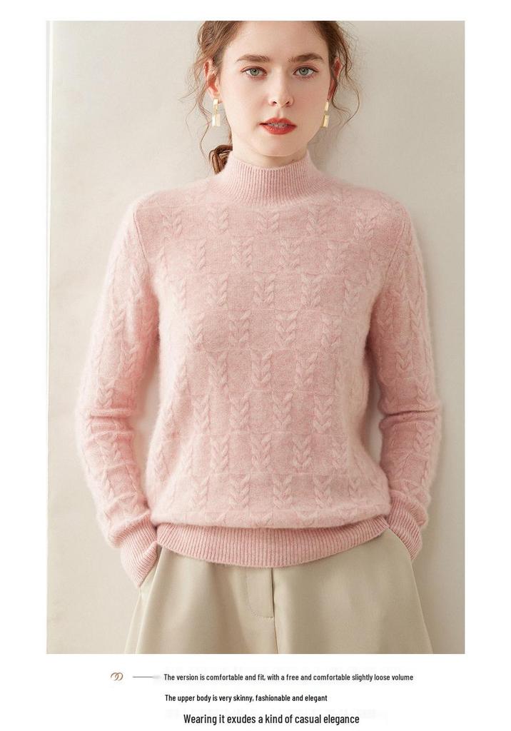 Women's Lazy Style Wheat Ear Cashmere Sweater - Autumn/Winter Solid Color Half-High Neck Knitwear