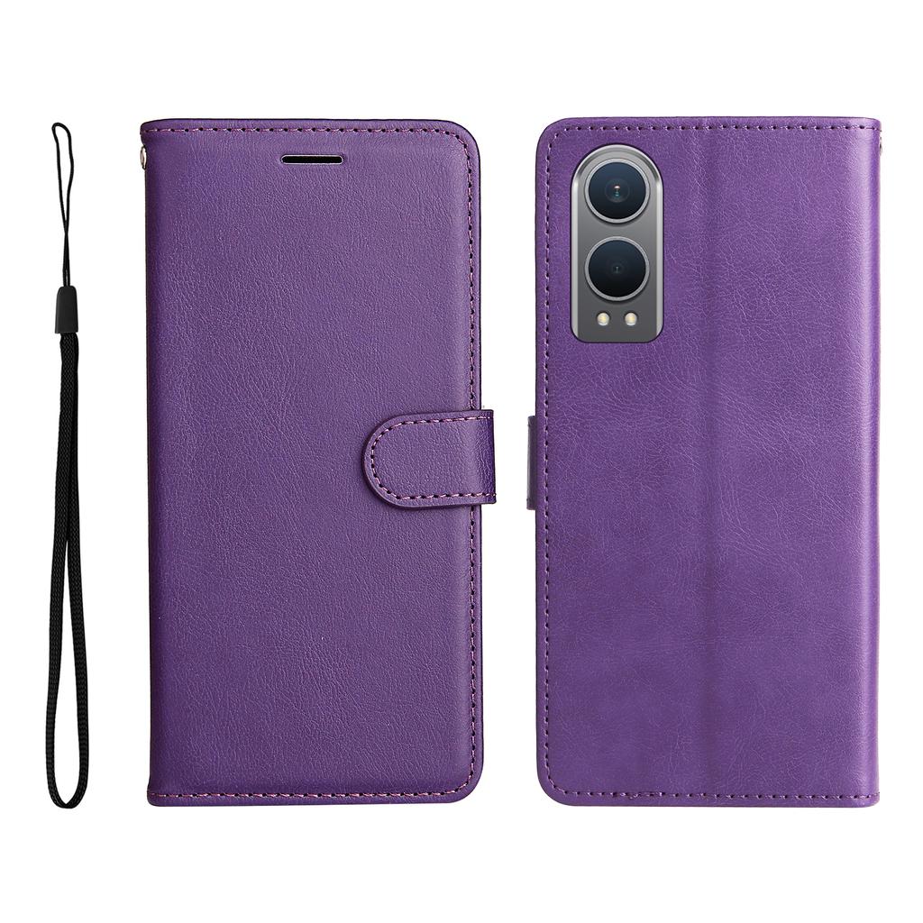 For Oppo K12x 5G (China)/OnePlus Nord CE4 Lite 5G Leather Wallet Case with Strap Solid Color Phone Stand Cover