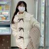 Chaqueta de Algodón Plumífero Engrosada Blanco Leche Lazo Chaqueta Plumífero para Mujer Diseño Corto Pequeño Estilo Universitario