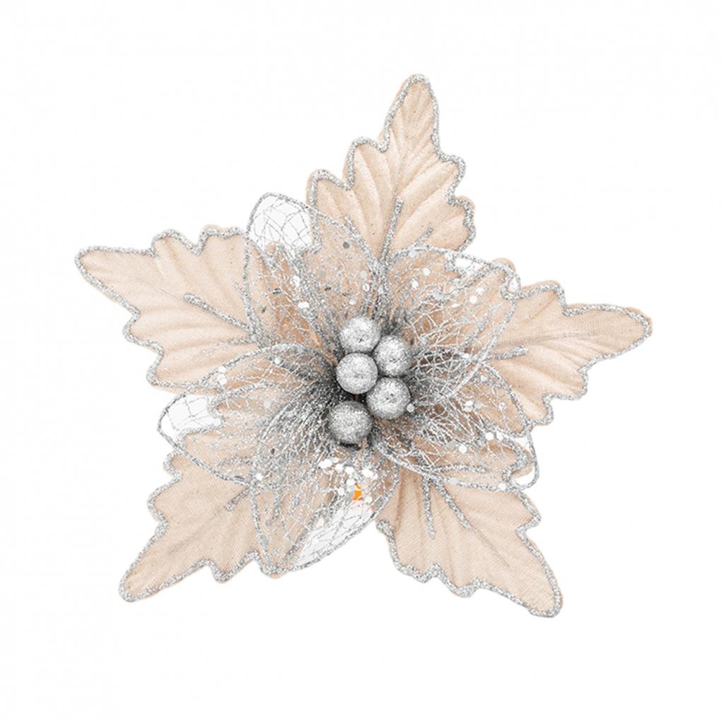 24cm Christmas Poinsettia Glitter Flower Hanging Xmas Party Tree Decoration