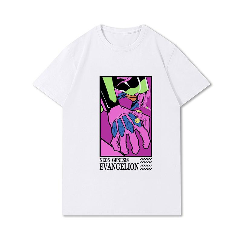 Pánská trička s potiskem Evangelion nadměrných velikostí Bavlněné topy Letní Anime Neformální Černá trička