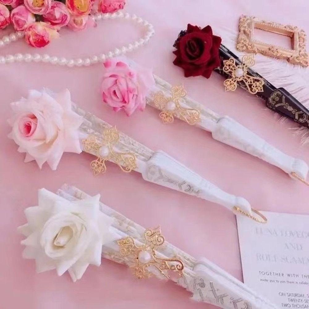 Éventail Pliant Dentelle Rose Européenne Rétro Ventilateurs de Spectacle Portables Ventilateurs à Main Cosplay Décoration de Maison