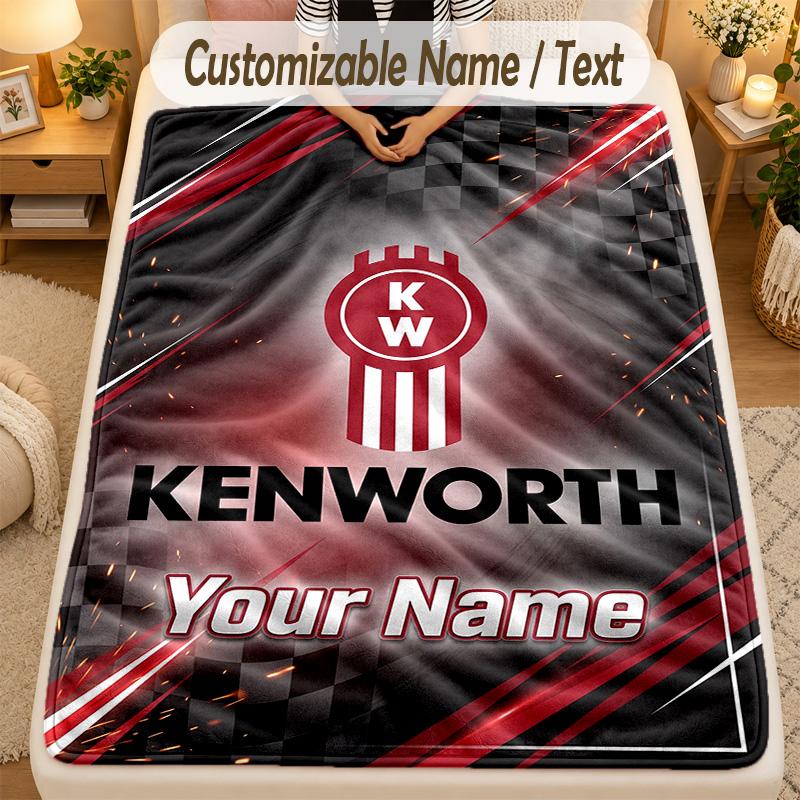 Flannel BlanketKenworth Custom Name Text Personalized Soft Warm Throw Blanket Home Decor Gift