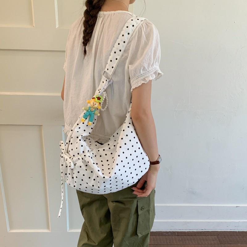 Women's Polka Dot Pleated Crescent Bag