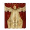 Elegant Red And Gold Curtain Style Shower Curtain Vintage Rose Pattern With Lace Bow Waterproof Easy To Install Elevate Space