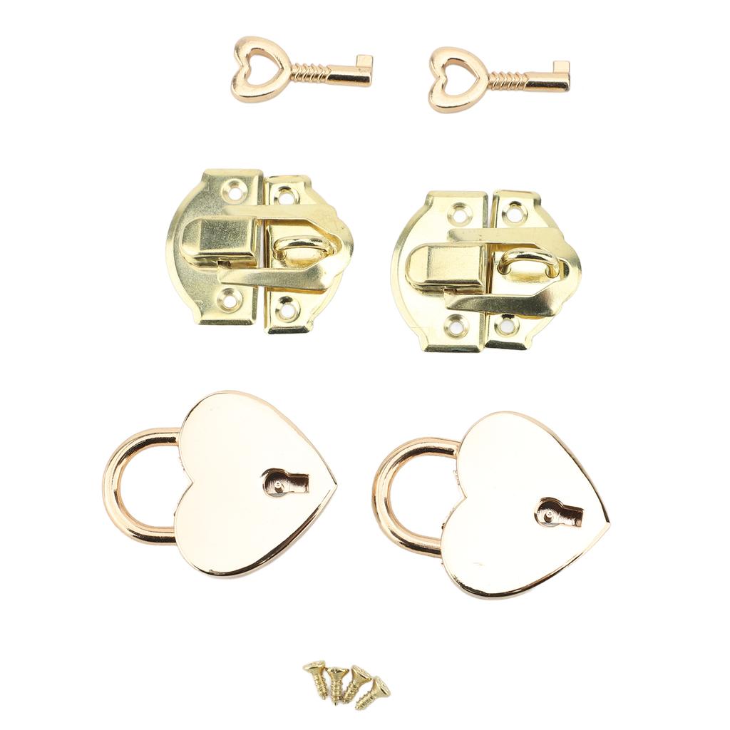 2 Sets Wooden Box Hasp Latch Padlock Set Antique Zinc Alloy Hasp Clasp Latch and Heart Shaped Padlocks with Keys
