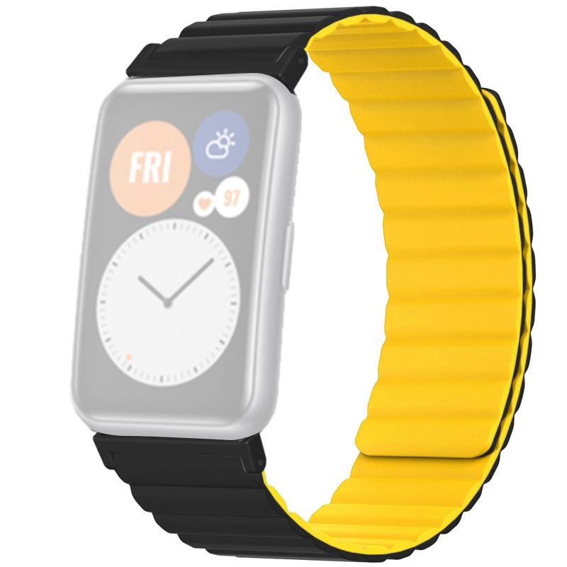 

For Huawei Watch Fit/Watch Fit Special Edition Watch Band Magnetic Silicone Strap Replacement Black Yellow